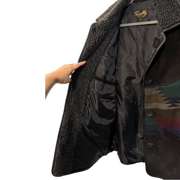 Scully M Vintage Southwestern Jacket Suede & Wool Aztec Western Coat Sherpa 40 - Picture 7 of 16